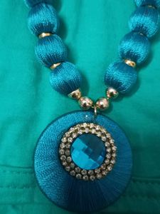 Blue Silk Thread Necklace Set
