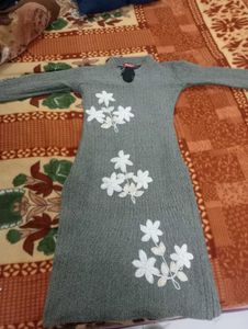 Gray Floral woolen kurta
