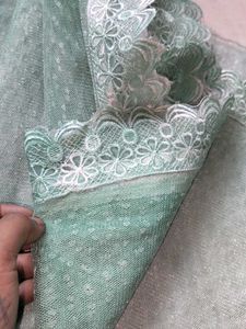 Sea Green Bluish A Beautiful Net Saree