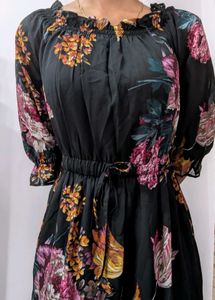 Black Foral Midi Dress