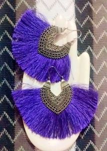 Purple And Black Tassel Earrings
