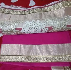 Elegant Pink &amp; Silver Embroidered Saree