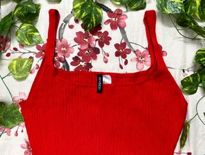 H&amp;M Women’s Red Ribbed Bodycon Dress with Leg Slit