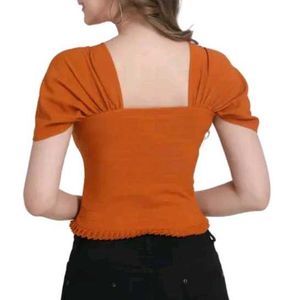 Cute Rusty Orange Puff Sleeve Top