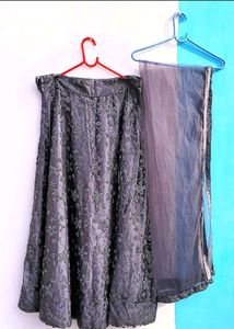 Party Wear Lahanga Grey Colour