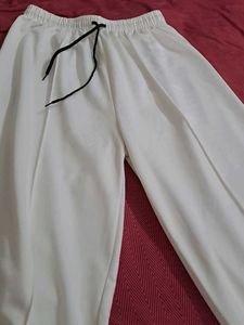 White Drawstring Korean Pants