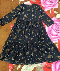 Elegant Floral Print Black Dress