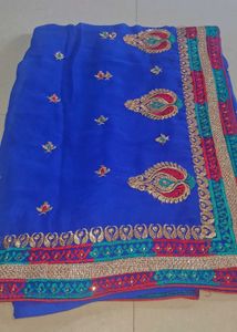 Blue Embroidered Saree