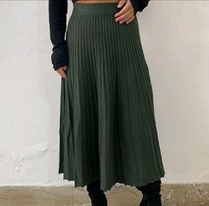 Olive Green Pleated Skirt
