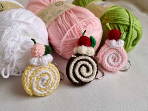 Crochet Swiss Roll Cake Keychain 3pcs