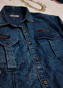 oversized Denim Patchwork Shirt🩵