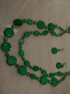 Green Beaded Necklace &amp; Earrings Set