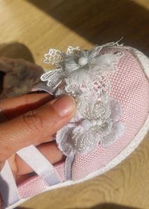 Cute Pink Baby Shoes with Flowers