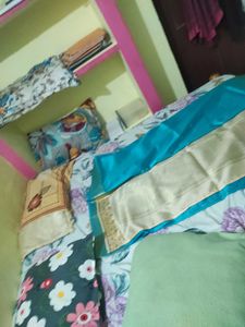 Teal Blue Saree with Gold Border