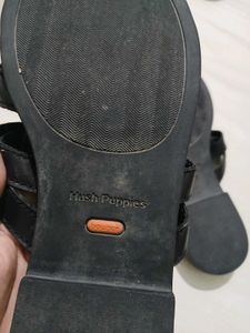 Black leather slides