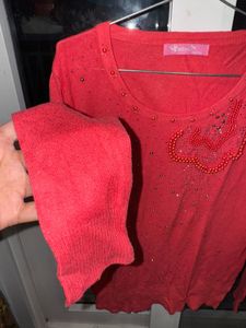 Peach Party Wear Woollen Top For Women