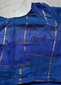Royal Blue Cotton Silk Checked Design Saree