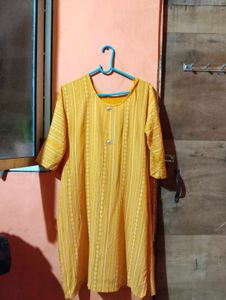 Women Straight Kurti Yellow Colour Rayan Fabric
