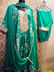 Emerald Green Floral Anarkali Suit