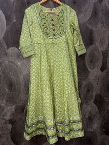 Lime Green Embroidered Anarkali With Pants
