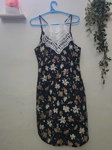 Floral Print Dress with Crochet Detail