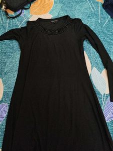 beautiful party black dress with emblished neck