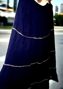 Navy Maxi Skirt with Metallic Trim