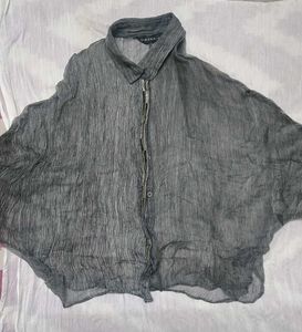 Gray Sheer Button Down Top