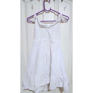 White Self Designed Mini Dress