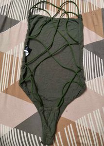 SHEIN OliveGreen Criss-CrossBack ThongBodysuit