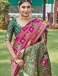 Elegant Pink & Green Saree