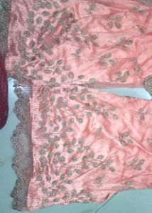 Peach Embroidered Kurta Set+Free Saree