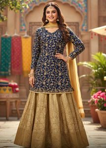 Elegant Blue & Gold Kurta Set