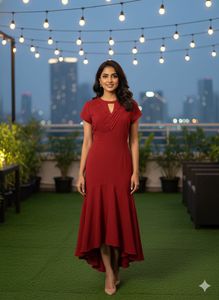 Pintrest Designer party wear Red one piece