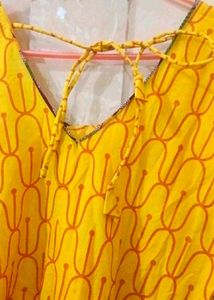 Yellow Printed Kurta With Knot At Back  Tulip Pant