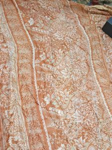 Rust Orange Printed Silk Saree