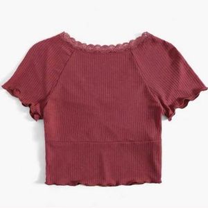 Shein Ribbed Lace Crop Top