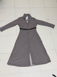 Size S-Women  Print Shirt Dress with Tie-up Belt