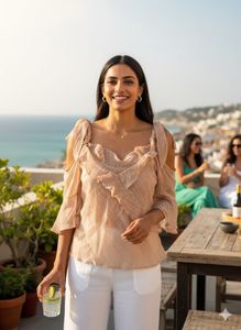 💖Peach Shimmer Dream Top! ✨Ruffle &amp; Bardot Style