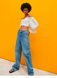 Zara High-waisted Blue Straight Fit Jeans