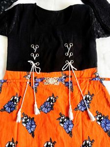 Unique Orange Floral Dress❤️