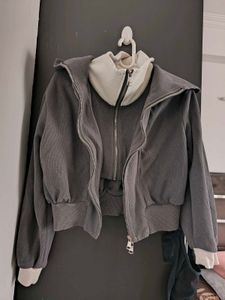 Gray Corduroy Zip-Up Jacket size S