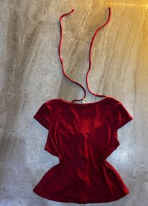 ✨ Trendy Red Lace-Up Maroon Top ✨.SIZE-30-36