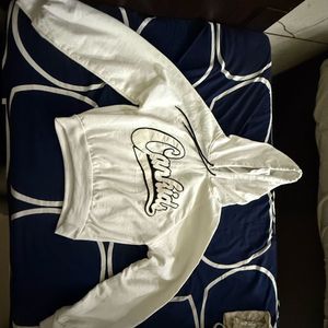 White Hoodie CROP with Graphic Print