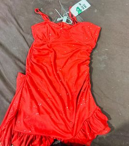 Red Glitter Ruffle Mini Dress