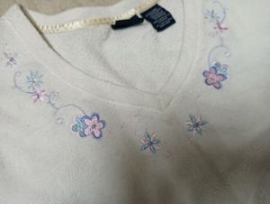 White Sweater Top With Embroidery