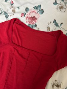 Red Square Neck Top
