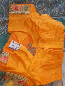 Partywear Mustard Work Saree With Sticthed Blouse