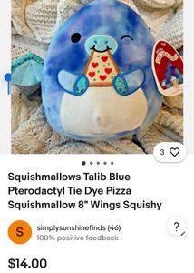 Squishmallows Talib Blue Pterodactyl Tie Dye Pizza