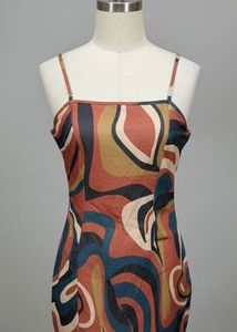 Retro Swirl Print Slip Dress